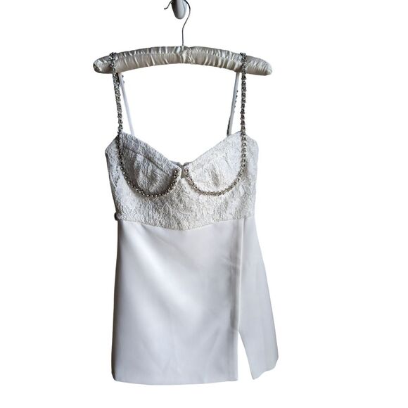 NWT Self Portrait Diamante accent‎ white lace bodice mini dress size 6 - Picture 6 of 14